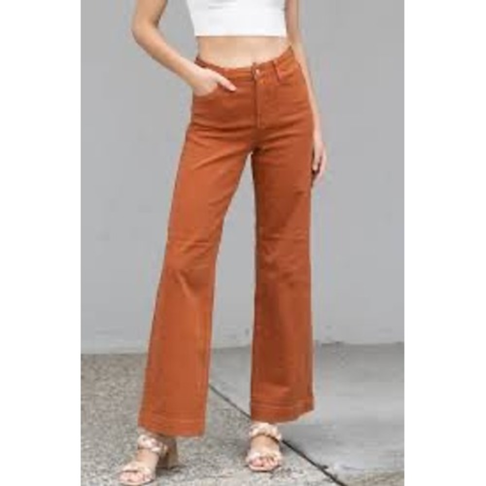 Judy Blue Wide Leg Jeans Womens 7/28 Rust Orange Good Garment Dyed High Rise